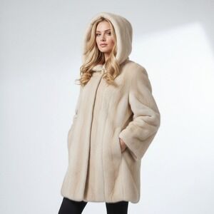 Maximilian AltaModa at Blomingdale's Ivory Mink Hooded Fur Coat Women's Size: 14